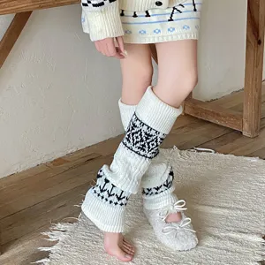 Retro Fair Isle Damen Strick Beinlinge Herbst Winter gemuetliche Stulpen Socken chic