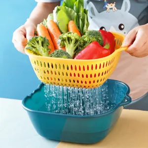 Double layer hollow draining basket for kitchen fruit and vegetable washing and storage main view