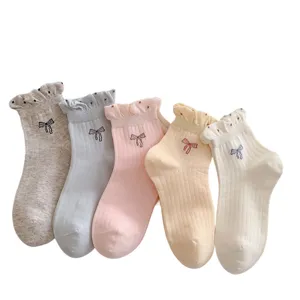 Femme chaussettes courtes nœud volants pastel respirant coton confortable été mode