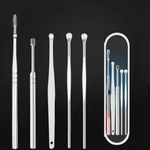 Set di Pulizia per Orecchie in Acciaio Inossidabile Kit di Strumenti per Cerume Cucchiaio Auricolare con Scatola di Conservazione