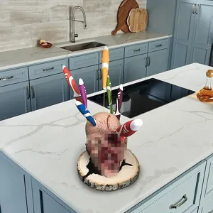 Porte-couteau effrayant Halloween tête sanglante cerveau bloc nouveauté cuisine décoration.