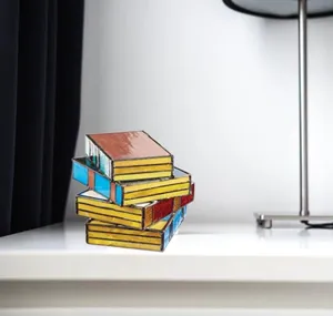 Stained glass book table lamp mini decorative LED light creative resin home decor ornament.