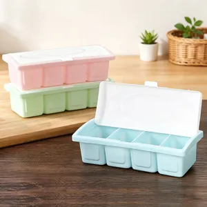 4-Compartment Plastic Seasoning Box Multi-Functional Kitchen Spice Container with Lids
