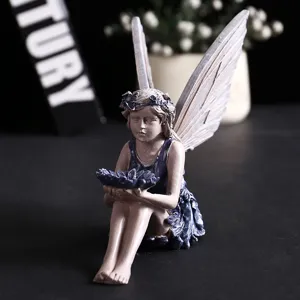 Resin angel fairy figurine sculpture desktop home garden decor bird feeder ornament