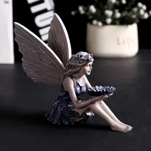 Resin fairy figurine bird feeder tabletop ornament home garden decoration sculpture detail view