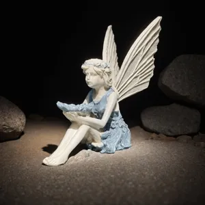 Resin fairy angel figurine detail, creative garden home decor desktop ornament display.