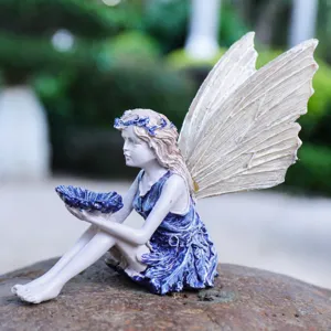 Outdoor Garden Fairy Statue Resin Figurine Angel Bird Feeder Sculptures Cute Yard Lawn Home Decoration Crafts