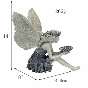 Resin fairy garden ornament desktop decoration, creative angel figurine holding flower for home decor.