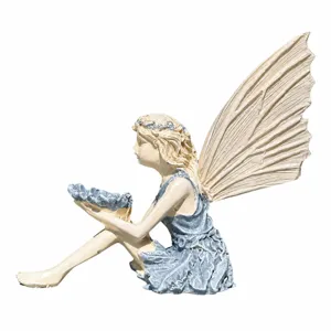 Outdoor fairy garden statue resin bird feeder ornament, fairy tale yard decoration.