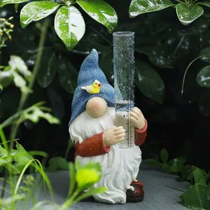 Statuetta gnomo da giardino con pluviometro in resina decorazione per esterni trasparente
