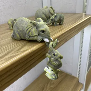 Cute elephant resin figurine set hanging shelf decor cute miniature animal ornament for home desktop