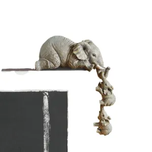 Detailed view of the hanging elephant resin figurine, cute home decor and shelf display ornament.