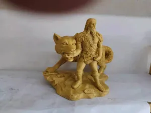 Norse mythology god Tyr and wolf resin statue home decor sculpture figurine ornament.