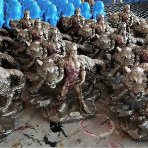 Norse Mythology Tyr Statue Resin Ornament Nordic God of War with Wolf Figurine for Home Decor