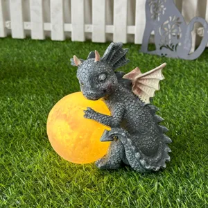 Resin glowing moon dragon statue outdoor garden decoration cute dinosaur ornament