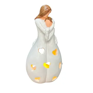 Resin mother and child LED candle holder, warm glowing heart decor for home festival gift.