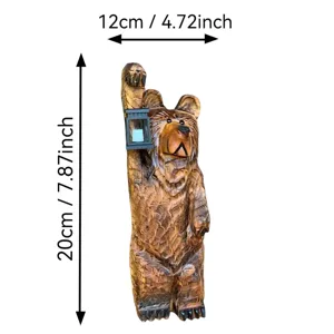 Statue d'ours en résine avec lanterne décoration de jardin cour extérieur 12x20cm