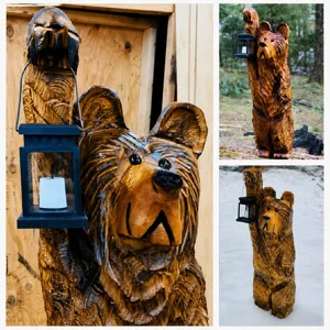 Statue de Ours de Jardin en Résine Avec Lanterne Solaire Ornement de Pelouse de Cour Extérieure Sculpture Mignonne Figurine