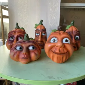 Funny Halloween pumpkin head ornaments outdoor yard party spooky decorations set of five pieces.