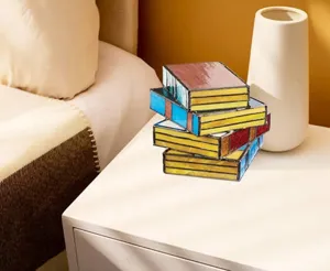 Stained glass book table lamp resin stacked night light creative home decor ambiance ornament