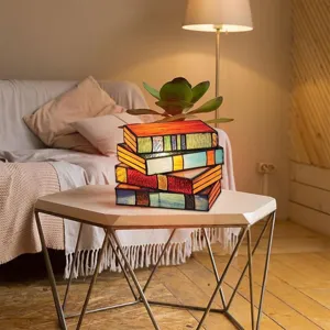 Stained glass book table lamp decorative led night light creative resin desktop ornament decor