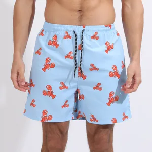 Short de Bain Homme Bleu Clair Imprimé Homard Décontracté Plage avec Cordon de Serrage