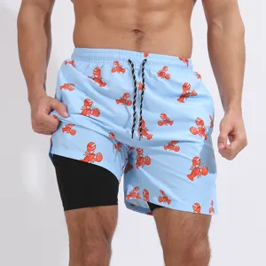 Shorts de Bain à Séchage Rapide pour Hommes Short de Plage Décontracté avec Doublure de Compression Cordon Vacances d'Été Bas de Maillot