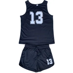 Herren schwarzes ärmelloses Sport Tanktop und Shorts Set mit Nummer 13 für Fitness und Training