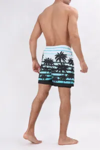 Pantaloncini da bagno uomo doppio strato asciugatura rapida stampa palma tropicale mare.