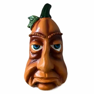 Halloween funny human face pumpkin sculpture outdoor yard party decoration spooky ornament