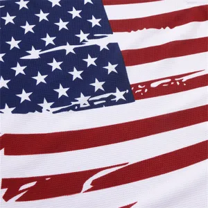 Mesh fabric detail with vintage distressed US flag print, breathable and quick-drying.