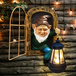 Statue de Nain de Jardin Solaire Figurine en Résine Décoration de Cour Extérieure Étanche Avec Lampe Solaire LED Ornement