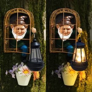 Statue de Gnome de Jardin Solaire Résine Extérieur Étanche Fenêtre Suspendue Décor