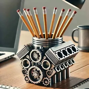 Porte-Stylo Créatif en Résine avec Moteur V8 Organisateur de Bureau Mécanique Vintage Boîte de Rangement de Papeterie de Bureau Cadeau