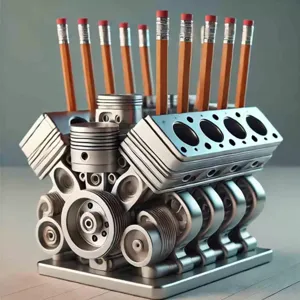 Porte-stylo bloc moteur V8 organisateur de bureau en metal creatif pour crayons de bureau.