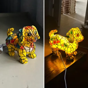 Lámpara LED de perro de resina de mosaico USB luz nocturna animal decoración del hogar