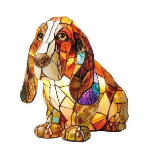 Hars Gekleurd Glas Hond Lamp USB LED Dier Beeldje Huis Decoratie Tafel Licht