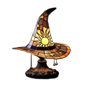 Buntglas Hexenhut Lampe gothische Halloween Nachtlicht Tischdekoration mit Sonne Sternen