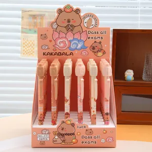 Detailed view of the capybara gel pen display box featuring 36 cute rotating answer pens.