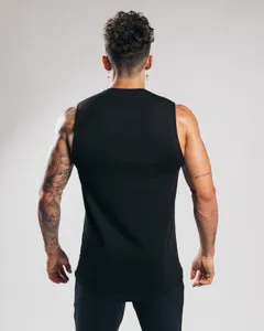 Mouwloos sporttanktop voor heren gemaakt van katoen zwart fitness workout spiertshirt.