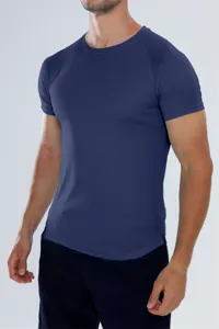 Herren schnelltrocknendes sportliches Kurzarm Mesh atmungsaktives Fitness T-Shirt dunkelblau