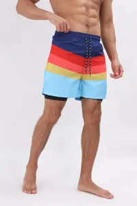 Pantaloncini da bagno uomo colorblock asciugatura rapida doppio strato mare estate.
