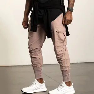 Pantaloni Cargo Sportivi Casual da Uomo Tessuto Multi-Tasca Vestibilità Slim Orlo Elasticizzato Asciugatura Rapida