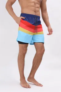 Pantaloncini da bagno doppi da uomo eleganti costume da spiaggia asciugatura rapida sport.