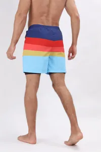 Pantaloncini da bagno uomo color-block a doppio strato, shorts da spiaggia ad asciugatura rapida.