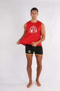 Canotta da fitness senza maniche da uomo traspirante e ad asciugatura rapida con pantaloncini.
