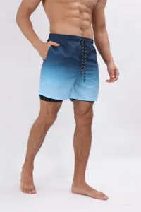 Pantaloncini da bagno 2 in 1 uomo sfumati costume mare asciugatura rapida per sport fitness