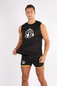 Set canotta sportiva senza maniche e pantaloncini da uomo per fitness corsa allenamento estivo.