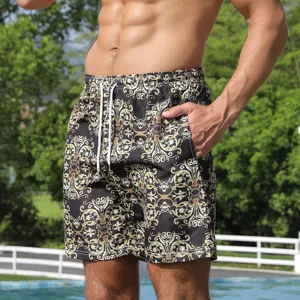 Men's baroque print board shorts casual quick dry swim trunks summer beachwear fashion apparel