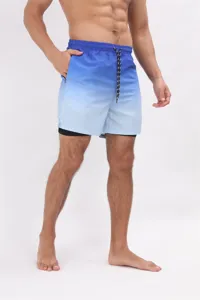 Pantaloncini da bagno uomo blu sfumato asciugatura rapida pantaloncini mare doppio strato